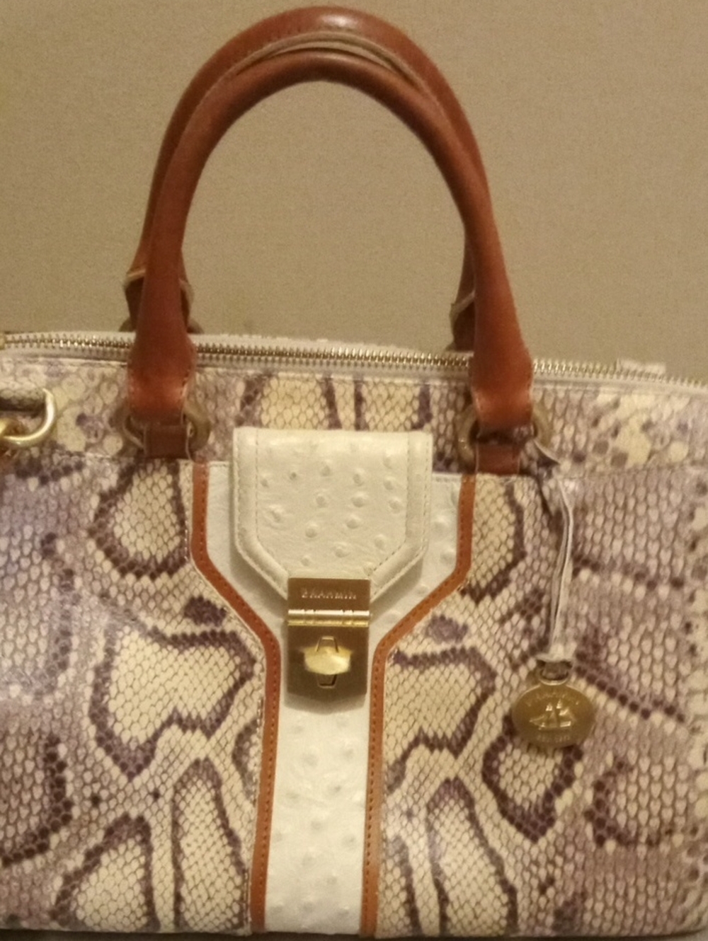 Brahmin Vintage Leather Satchel.Brown And Cream Snakeprint - Picture 2 of 15